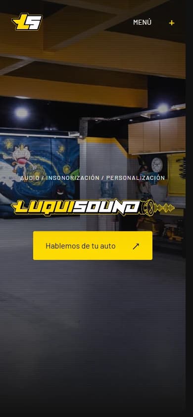 Inicio de Luquisound en un celular, con el contenido adaptado al ancho de la pantalla