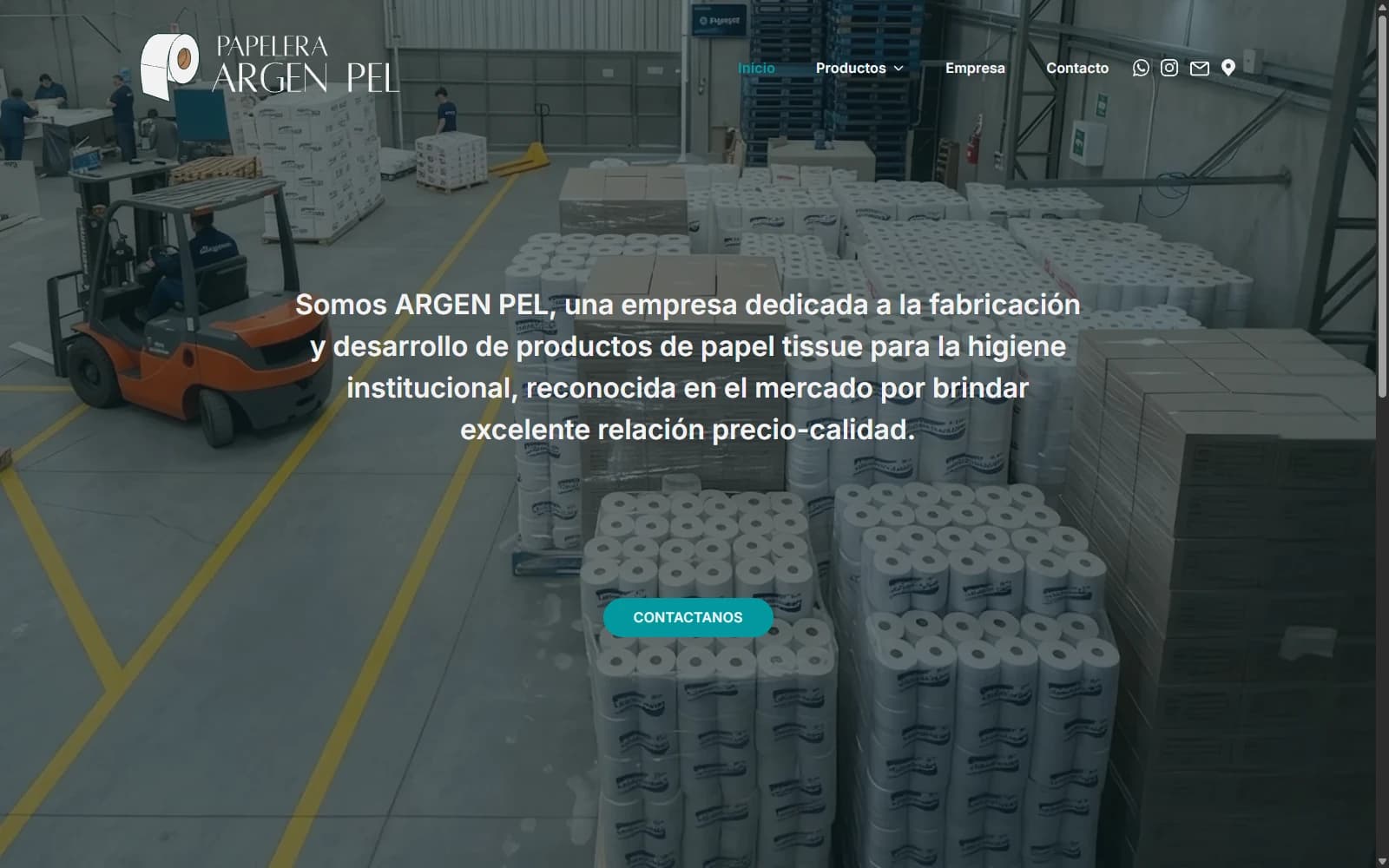 Portada del sitio de ARGEN PEL, con la identidad turquesa y fotografía de la planta industrial